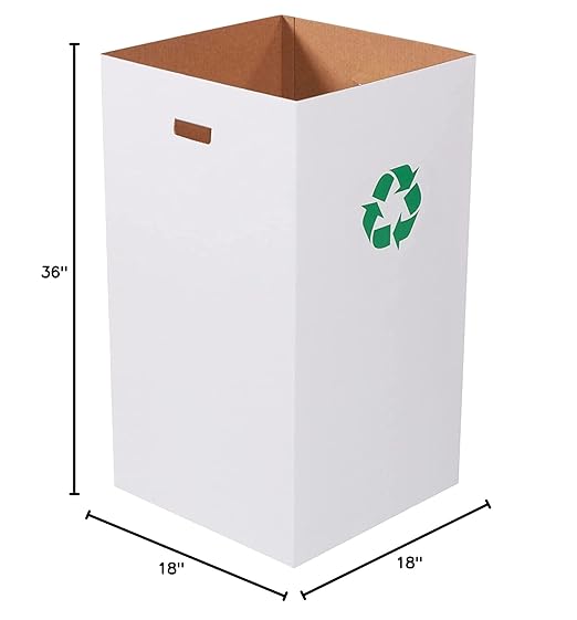 BOX USA Cardboard Trash Cans and Recycling Bins, 50 Gallon 18" L x 18" W x 36" H (10-Pack) Reusable or Disposable Pop Up Garbage Boxes for Parties, Outdoor Events, Heavy Duty, Recycle