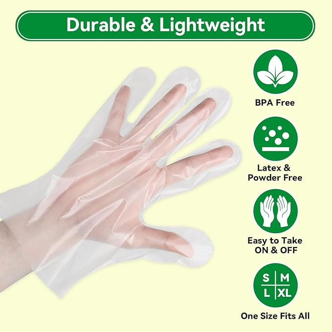 200-600PCS Plastic Gloves Disposable, 2.3 Mil Latex and Powder Free, Clear Gloves for Cooking, Food Prep, Cleaning