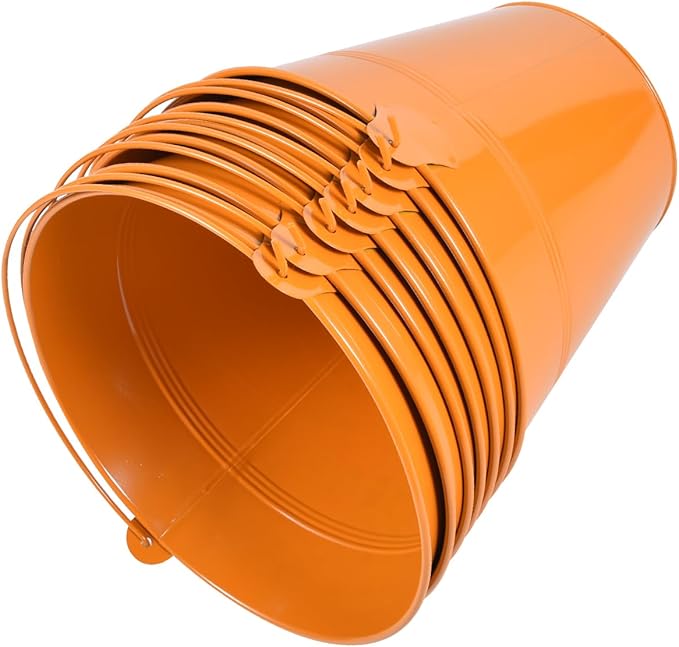 OBTANIM 7 Pack Orange Metal Buckets with Handle Galvanized Ice Pails for Plants, Succulents, Party Favors Organizing, Rustic Home Decor or Classrooms Pencil Storage (9.1 x 6.7 inch)