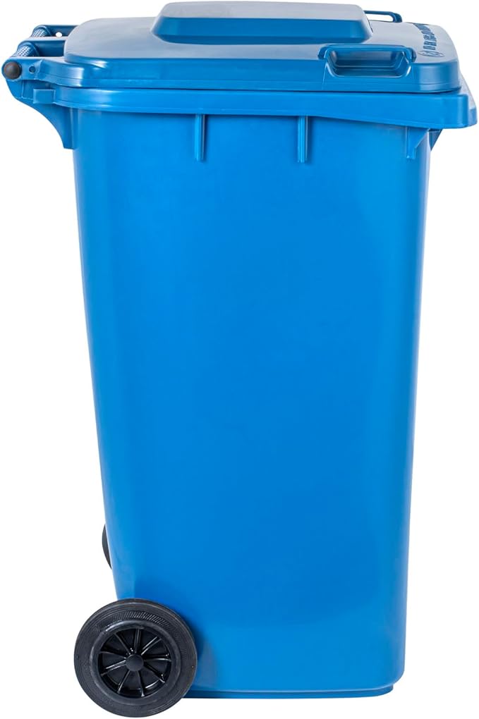 Restaurantware-Clean Tek Professional 64 Gallon Trash Can With Wheels, 1 Garbage Can With Lid - Step-On Attachment Sold Separately, Rectangle, Blue Plastic Dustbin, Long-Lasting, For Outdoor