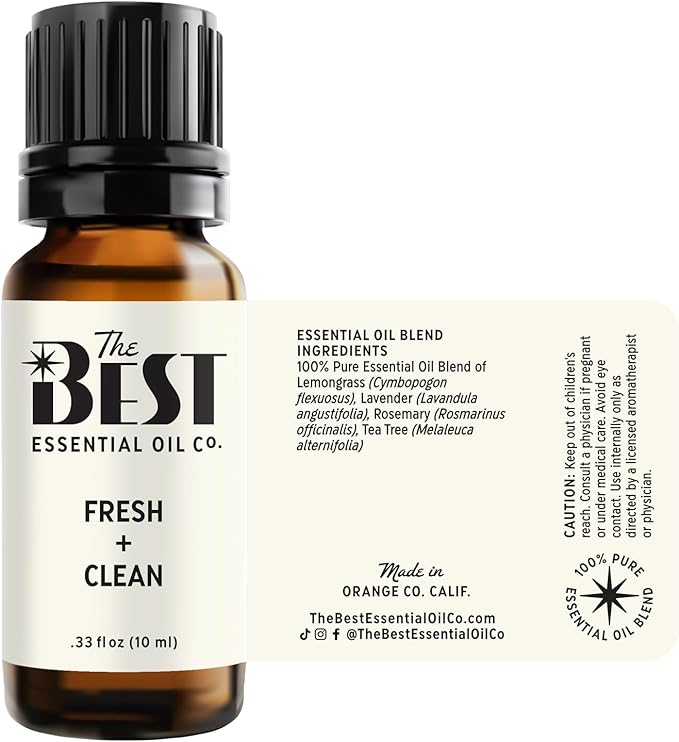The Best Fresh + Clean Essential Oil Blend- Premium Grade- 100% Pure & Natural for Aromatherapy, Diffuser, Spa, Massage, Air Freshener- 10 ml (.33 fl oz)