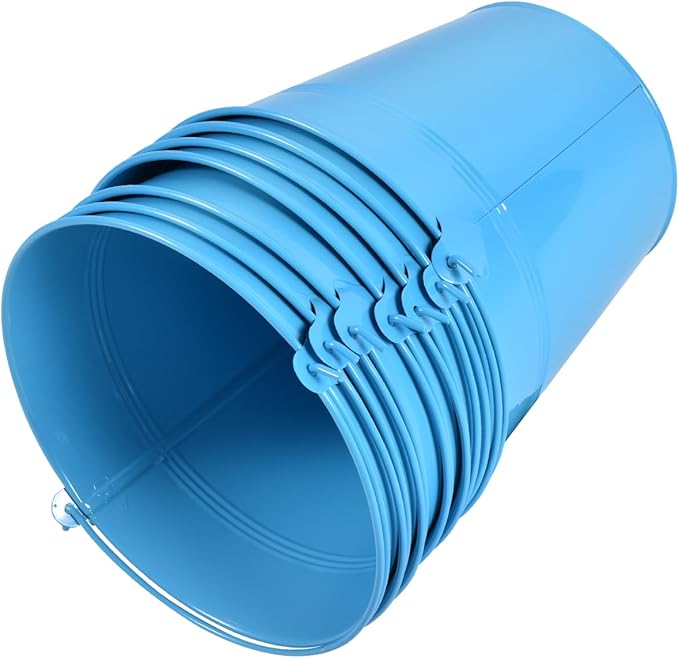 OBTANIM 7 Pack Blue Metal Buckets with Handle Galvanized Ice Pails for Plants, Succulents, Party Favors Organizing, Rustic Home Decor or Classrooms Pencil Storage (6 x 4.4 inch)