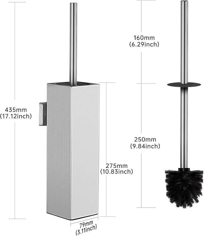 Toilet Brush Wall Mounted Toilet Brushes with Holder for Bathroom Toilet Bowl Brush Square Brushed Nickel
