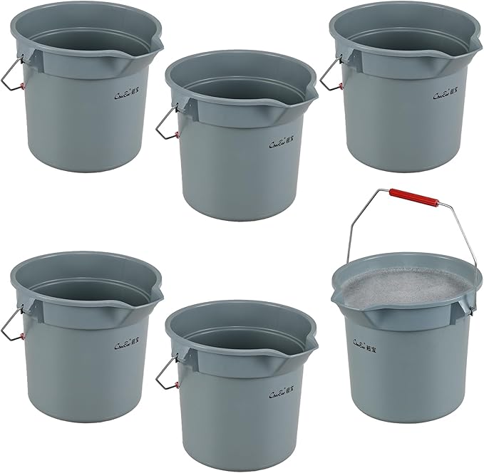 6 Pcs 3.5 Gallon Bucket for Cleaning, Plastic Heavy Duty Clean Bucket with Handle and Spout, Industrial Storage Container (Grey)