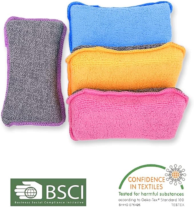 UPSTAR Kitchen Sponges for Dishes, Microfiber Cleaning Scrubber, Non-Scratch Scrubbies for Dishwashing and Bathroom, Size L Pack of 4