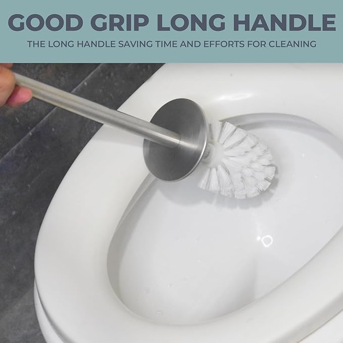 Escenzy Modern Toilet Brush and Holder Set Mosaic Glass | Non-Rustic Stainless Steel | Practical & Decorative Toilet Bowl Brush and Holder | Luxury Silver Glitter Bathroom Accessories