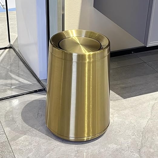 2.6Gal/10 L Gold Brushed Stainless Steel Trash Can with Swing Cover, Bathroom Trash Can with Lid, Garbage Can for Bathroom, Bedroom, Office, Hotel, Rest Room, RV (Gold)