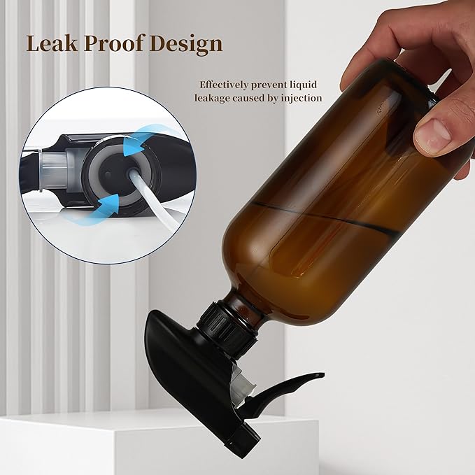 Amber Glass Spray Bottles 16 oz - Refillable Empty Spray Bottles for Cleaning, Essential Oils, Plants, Hair Mister - 2 Pack