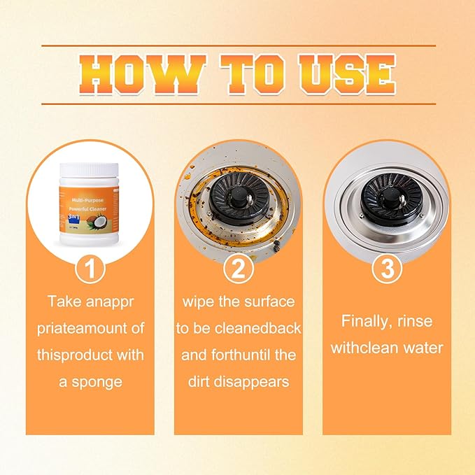 Multi-Purpose Powerful Cleaner for Kitchen, Heavy Kitchen Duty Degreaser, 260g Coconut Oil Natural Decontamination Cream, All-Purpose Cleaner Removes Stains on Microwave, Oven & Stove Top