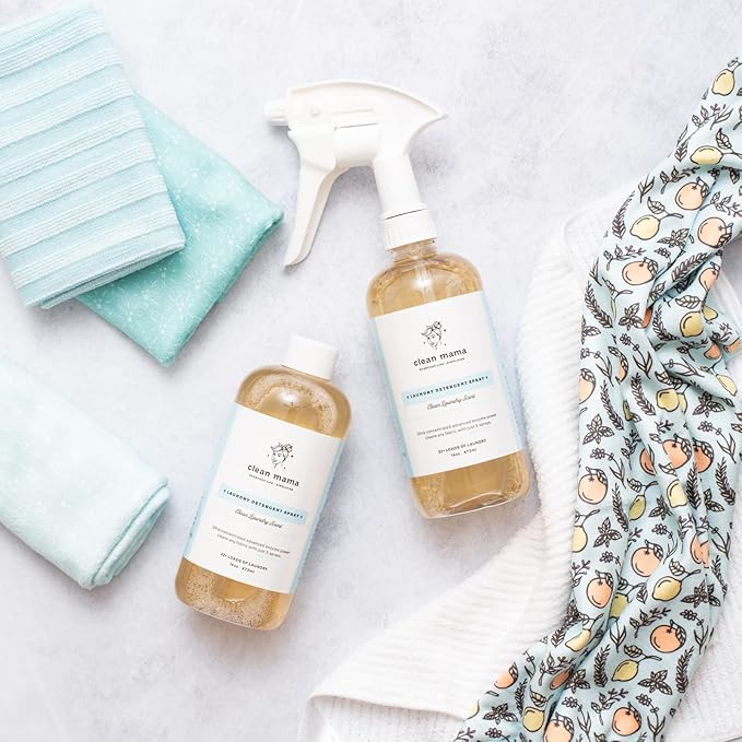 Clean Mama Laundry Detergent Spray & Pre-Treater - Natural Laundry Detergent Soap for Sensitive Skin - Eco-Friendly, HE Compatible - Unscented - 32+ Loads of Laundry, 16 oz