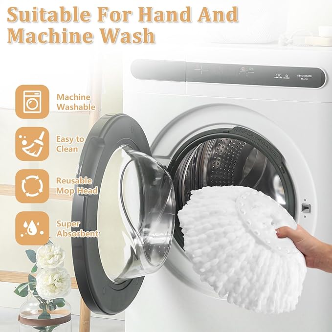 NICEMOVIC 6 Pack Spin Mop Replacement Head for 360° Spin Mop System, Standard Size Round Shape Spin Mop Replacement Head, Microfiber Refills Machine Washable and Easy Cleaning
