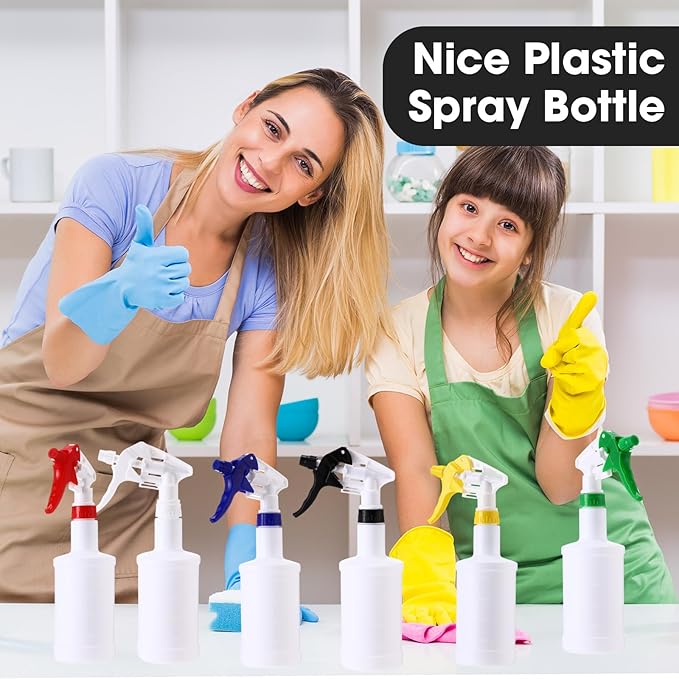 Eccliy 12 Pcs 16 Oz Plastic Spray Bottle, Adjustable Empty Reusable Sprayer for Cleaning, Planting, Water, Bathroom and Kitchen, BBQ, Commercial and Residential(Multicolor,Measurement)