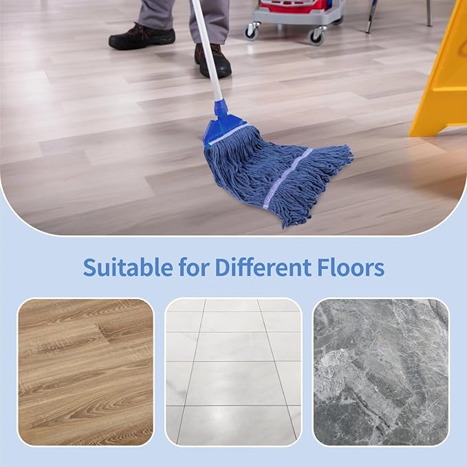 4 Pcs Mop Head Replacements, Cotton Loop-end String Mop Head Refills, Hospital Hotel Mop Refills, Wet and Dry Cleaning, Ideal for Commercial & Industrial Use