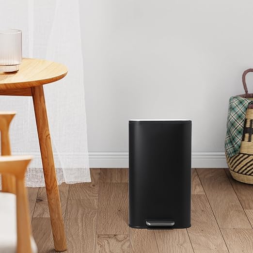 LinTimes Stainless Steel Step Trash Can 8 Gallon (30L) - Soft-Closing Lid, Foot Pedal Operated, Removable Basket,Design for Kitchen, Office, Living Room