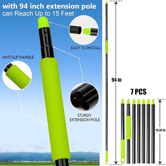 15 Foot Dusters for Cleaning, Duster with Extension Pole 7-15ft, Microfiber Feather Duster Used for Cleaning Ceiling Fan, High Window, Blinds, Shutters, Sofa, Cobweb Duster for Home (14 PCS)