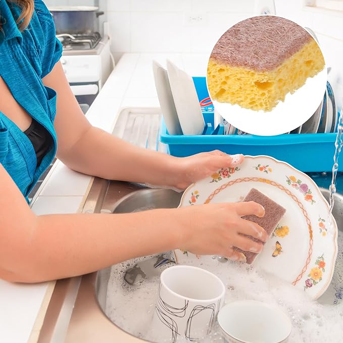 24 Pack Natural Kitchen Sponges – Eco-Friendly, Wood Pulp & Sisal Fiber Sponges for Dishes, Non-Scratch Cleaning