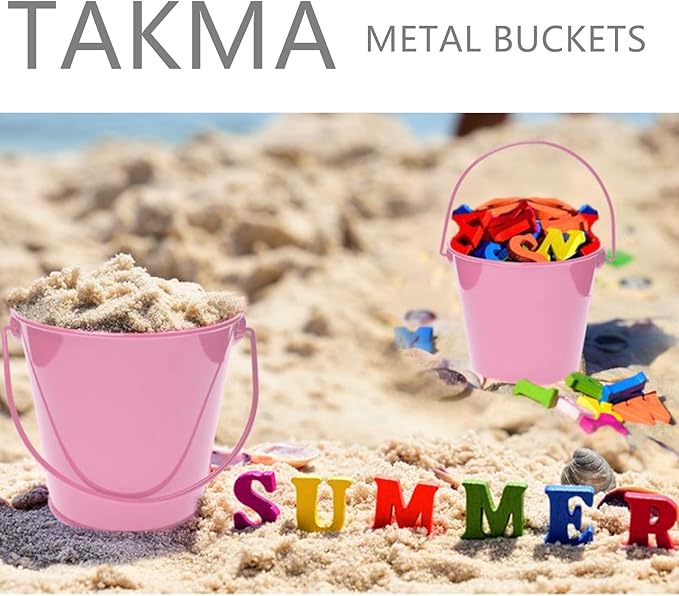 Small Metal Buckets with Handle, 6 Pack 4.3 Inch Colored Galvanized Bucket for Kids,Classroom,Crafts,and Party Favors (Pink, 4.3" Top)
