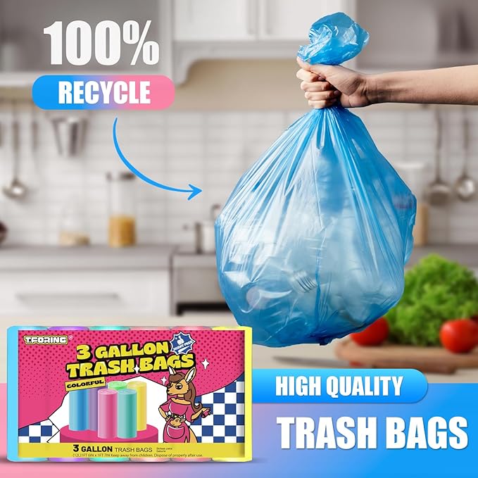 Small Trash Bags 3 Gallon -150 Count Mini Garbage Bags Unscented,12 Liter Colored Plastic Trash Can Liners,Strong Wastebasket Liners for Bathroom Toilet and Home