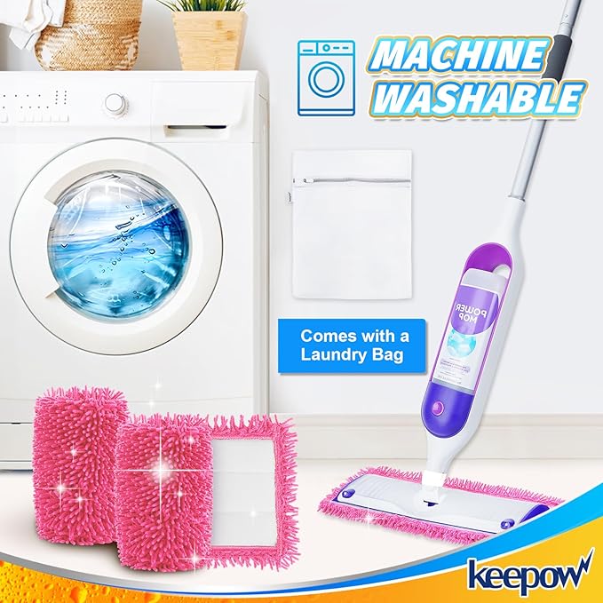 KEEPOW Reusable Mop Pads Compatible with Swiffer PowerMop, Wood Floor Pads Microfiber Mop Replacement Refills Machine Washable for All Floor Surfaces 2 Pack