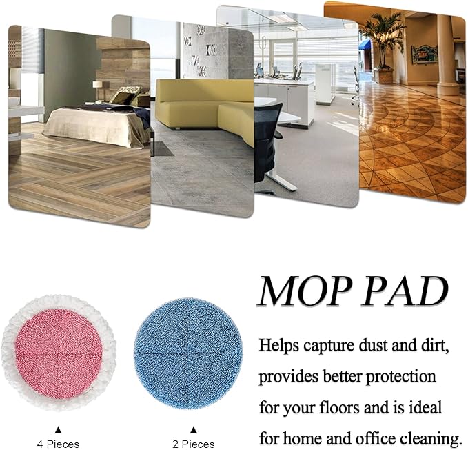 Electric Mop Pads, 7.28in Spin Mop Pads, Round Replacement Mop Pad for Floor Cleaning (6 Pack)