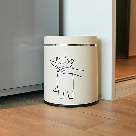Juju Cat Trash Can - Cat Decor Garbage Can - Small Waste Basket for Bedroom - Garbage Bin Trashcan - Wastebasket Dustbin Trash Cans (Hey)