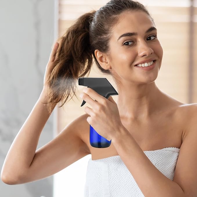 Fumete 20 Pcs 4 oz Glass Spray Bottles Empty Refillable Sprayer Containers with Funnels Labels Black Trigger Sprayers Spray Bottles for Essential Oil DIY Kitchen Hair Plants(Blue)