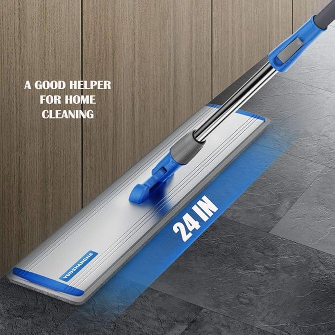Microfiber Wet Mops 24 in Heavy Duty Flat Floor Mop Adjustable Handle with 4 Washable Mop Clothes