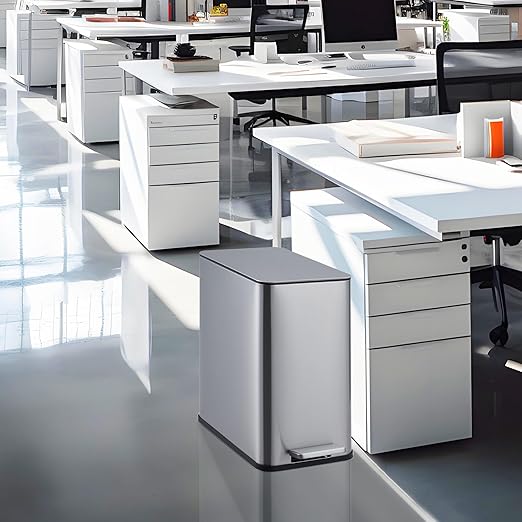 2.6 Gallon Kitchen Trash Can, Stainless Steel Garbage Can with Soft-Close Lid, Step Rubbish Bin with Removable Inner Bucket, Narrow Recycle Bins for Kitchen, Bathroom, Bedroom