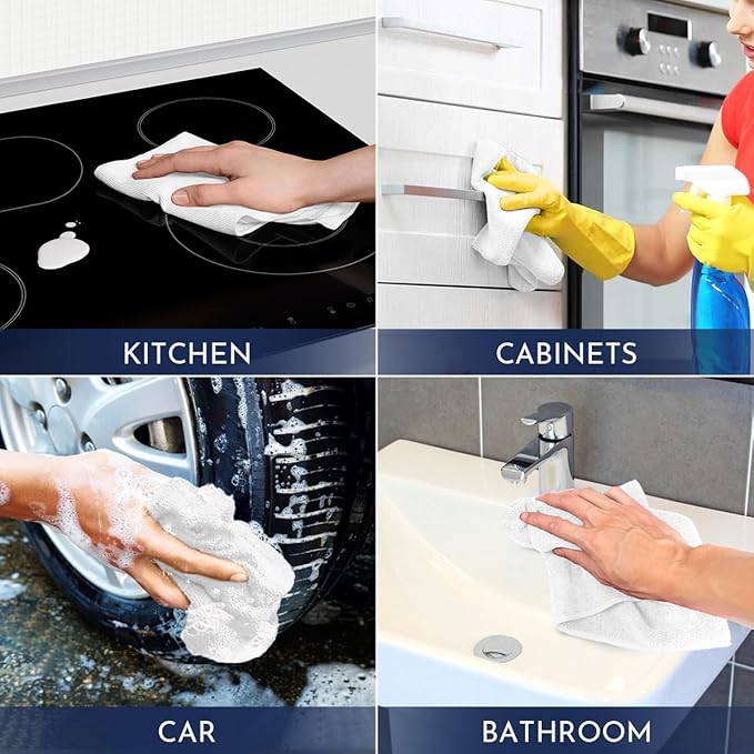 GLIMGLINT White Microfiber Cleaning Cloth, 150 Pack Microfiber Towels for Cars, Lint Free, Scratch-Free, Highly Absorbent, Reusable Cleaning Rags for Car, Household, Shop Towels 14"X12"