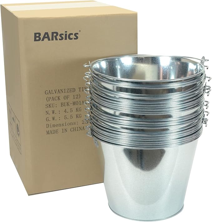 5-Quart Galvanized Pail Beer Bucket 9x9x7 inches (Pack of 12)