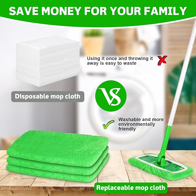Reusable Microfiber Mop Pads Compatible with Swiffer Sweeper, 3 Pack Dry Sweeping Cloths & Wet Mopping Cloths, Washable Pads for Hardwood Floor Cleaning (Mop is Not Included)