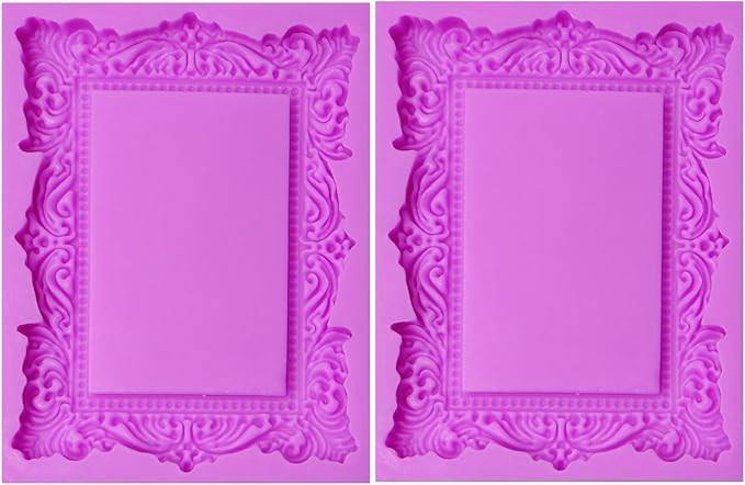 Baroque Photo Frame Fondant Silicone Molds, 3D Picture Mirror Frame Cake Decoration Molds for Chocolate Candy Sugar Craft Gum Paste Cookies Resin Clay Set of 2