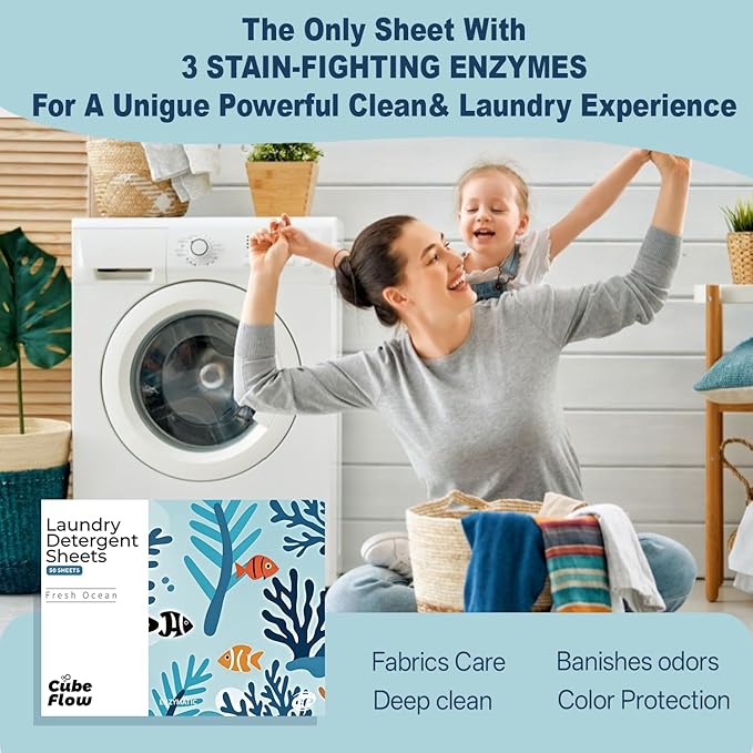 Laundry Detergent Sheets, Fresh Ocean Scent - 100 Loads | Deep Cleaning Power & Long-Lasting Freshness | Liquidless, Pre-Measured Eco Sheets | Plastic-Free, Hypoallergenic & Travel Friendly