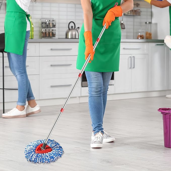 2 Spin Mop Head Replacement, 1 Base, 1 Mop Handle (30-58in) Combo Mops Set Compatible with O Cedar, Spin Mop's Refill Head Replacement for RinseClean 2-Tank System Microfiber Mops