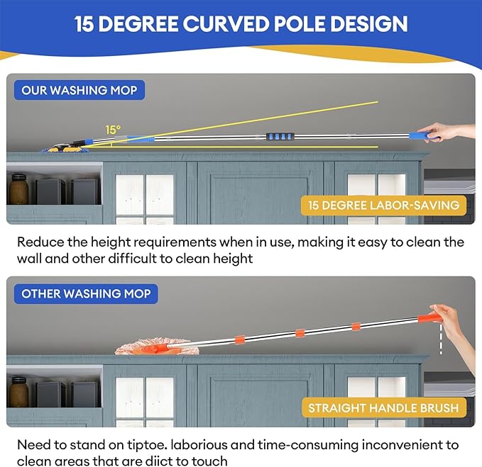 Wall Cleaner,Blue Wall Cleaner Mop with Long Handle Max 66’’ Wall Mop,Rotatable Adjustable Cleaning Mop,Ceiling Dust Mop,Cleaning Tool for Walls/Baseboard/Floors, Car Washes