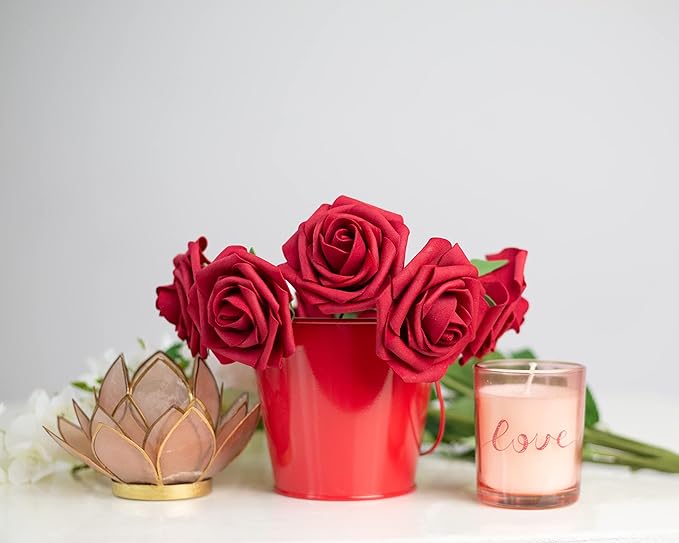 Small Metal Buckets with Handles - Leak-Proof Metal Pail Bucket - Galvanized Bucket with Handle - Multipurpose Tin Bucket for Party Favors, Organization, School, Weddings, Garden - Set of 6, Red