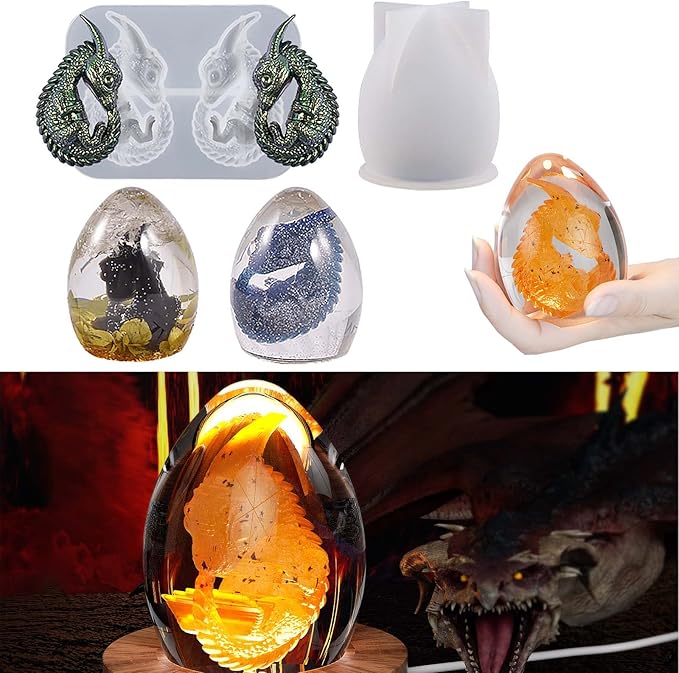 2 Pack Dragon Egg Mold - Dinosaur Silicone Mold for Resin, Candle, Easter Egg, Animal, Cartoon, Candles