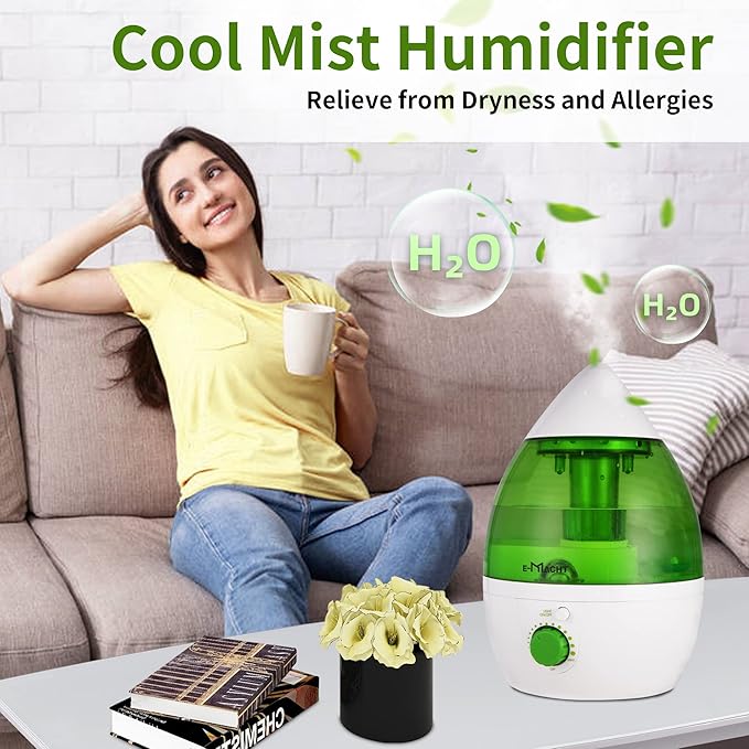 Cool Mist Humidifier for Bedroom & Small Rooms, Quiet 360° Rotation Nozzle, Adjustable, Night Light & Auto Shut-Off, Ideal for Office, Nursery & Plants