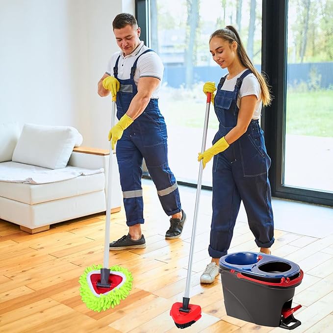 Mop Heads Replacements for OCedar RinseClean 2 Tank Spin Mop System, Mop Replace Head with 2 Chenille Mop Pads,1 Scrub Brush, and 1 Mop Base Set Combo