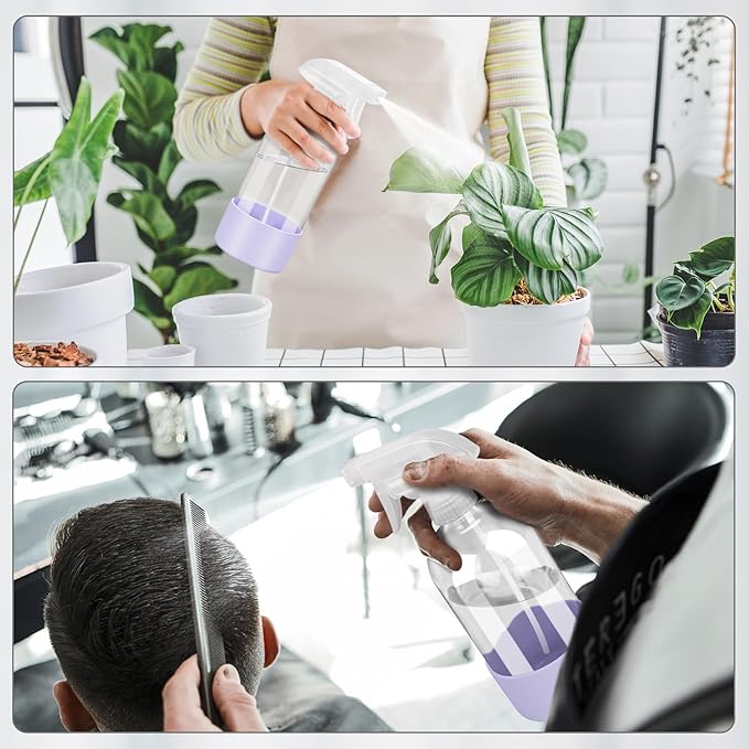 Glass Spray Bottles with Silicone Sleeve Protection, Empty 16 oz Refillable Containers, Reusable Spray Bottles with Adjustable Nozzle for Hair, Cleaning Solutions, 1 Pack Purple