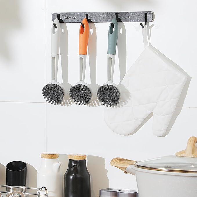 Patelai 12 Pack Kitchen Scrub Dish Brush with Long Handle Dish Scrubber with Stiff Bristles Scrub Brushes for Kitchen Dishes Washing Tools, Pots, Pans and Sink Cleaning (Multicolor)