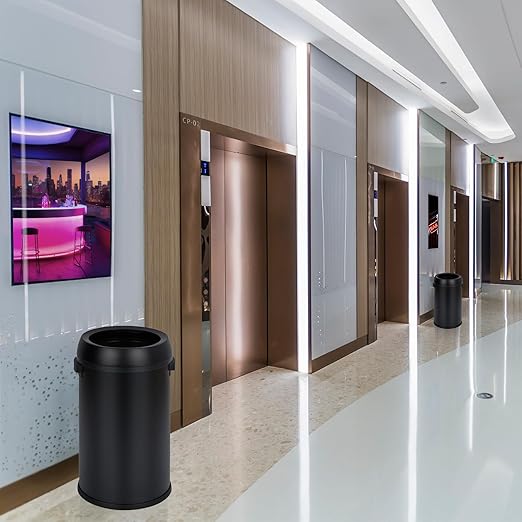 Garvee 17 Gallon/65 Liter Trash Can, Fingerprint-Proof Stainless Steel Open Top Garbage Can, Heavy Duty Commercial Round Trash Bin for Restaurant, Home, Office, Black