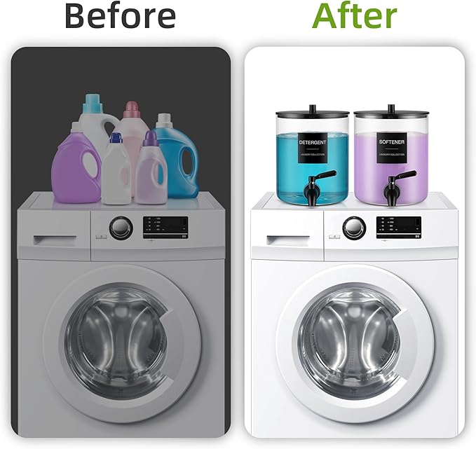 Glass Laundry Detergent Dispenser, 128 oz / 3.5L Fabric Softener Dispenser for Laundry Room Organization, Detergent Holder with 304 Spigot, Glass Soap Container (Black)