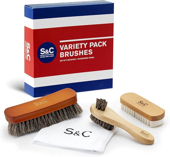 Variety Shoe Brush Kit - Double-Sided Shoe Polish Applicator & Horse Hair Brushes for Polishing - Nubuck & Suede Brush for Shoes, Soft Leather Cleaning with Microfiber Cloth