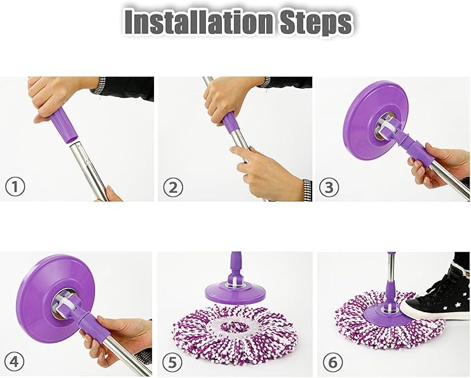 Spin Mop Replacement Mop Handle, 49-inch 360 Degrees Rotating Telescopic Replacement Mop Stick with Reinforced Plastic Disc for Spin Mop Bucket Cleaning System (Plastic Disc, Khaki)