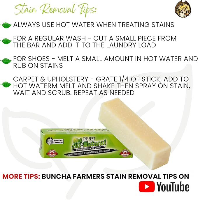 BunchaFarmers All Natural 100% Biodegradable Environmentally Friendly Stain Remover Stick Made in Canada (6 Pack)
