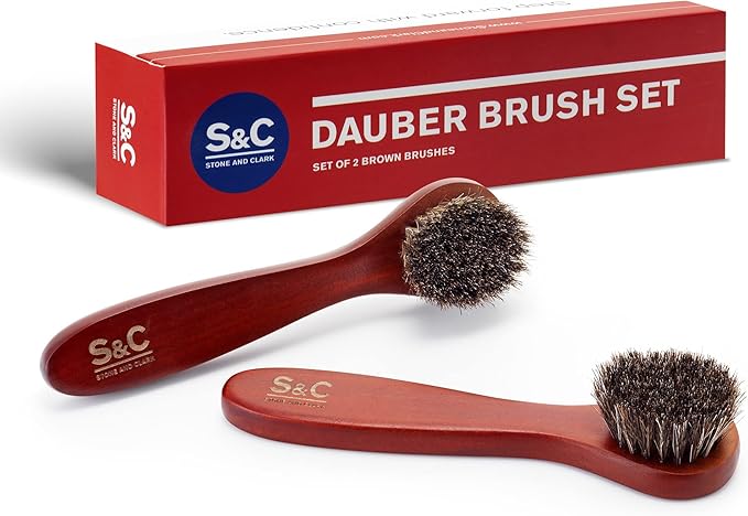 Premium Shoe Polish Brush Set - Horse Hair Brushes, Shoe Polish Applicator for Leather Footwear - Shoe Brushes for Cream & Polish - Made of White Horse Hair & Lotus Wood Handle