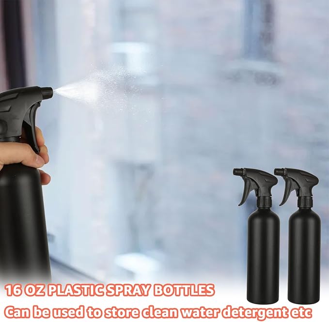 8 Pcs 16 oz Plastic Spray Bottles Black for Cleaning Solutions, Heavy Duty Spray Bottles Cleaning Spray Bottle, empty Spraying Bottle for Home Garden Plant Kitchen