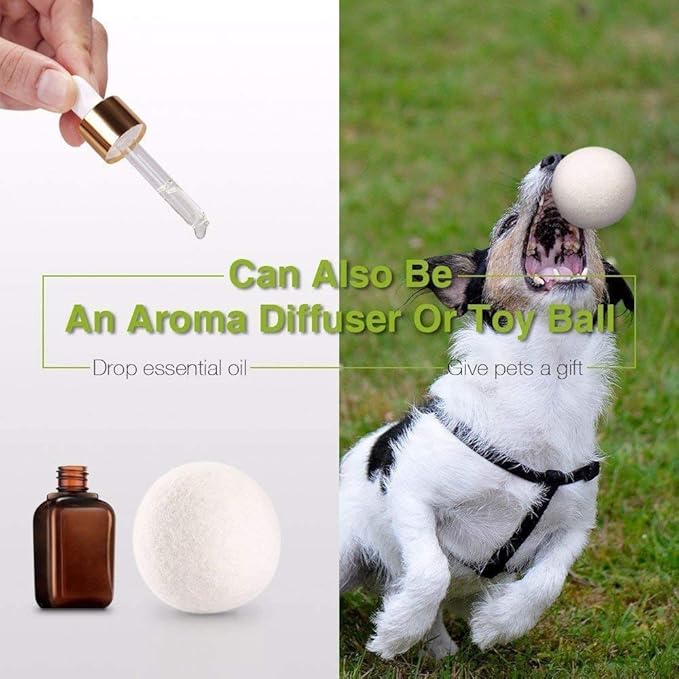 Wool Dryer Balls, Made from Premium Reusable New Zealand Wool, Fabric Softener, Reduce Wrinkles & Static Electricity, Shorten Drying Time Naturally, XL Size, Natural White, 6-Pack