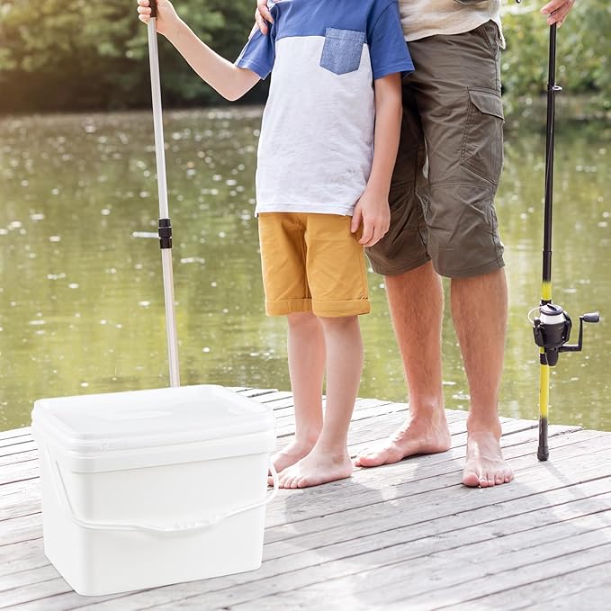 4 Pack 20 L Plastic Water Buckets with Handles, Plastic Pail with Lids, White
